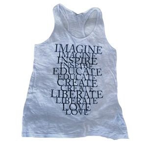White burnout racer back tank imagine inspire educate create liberate love